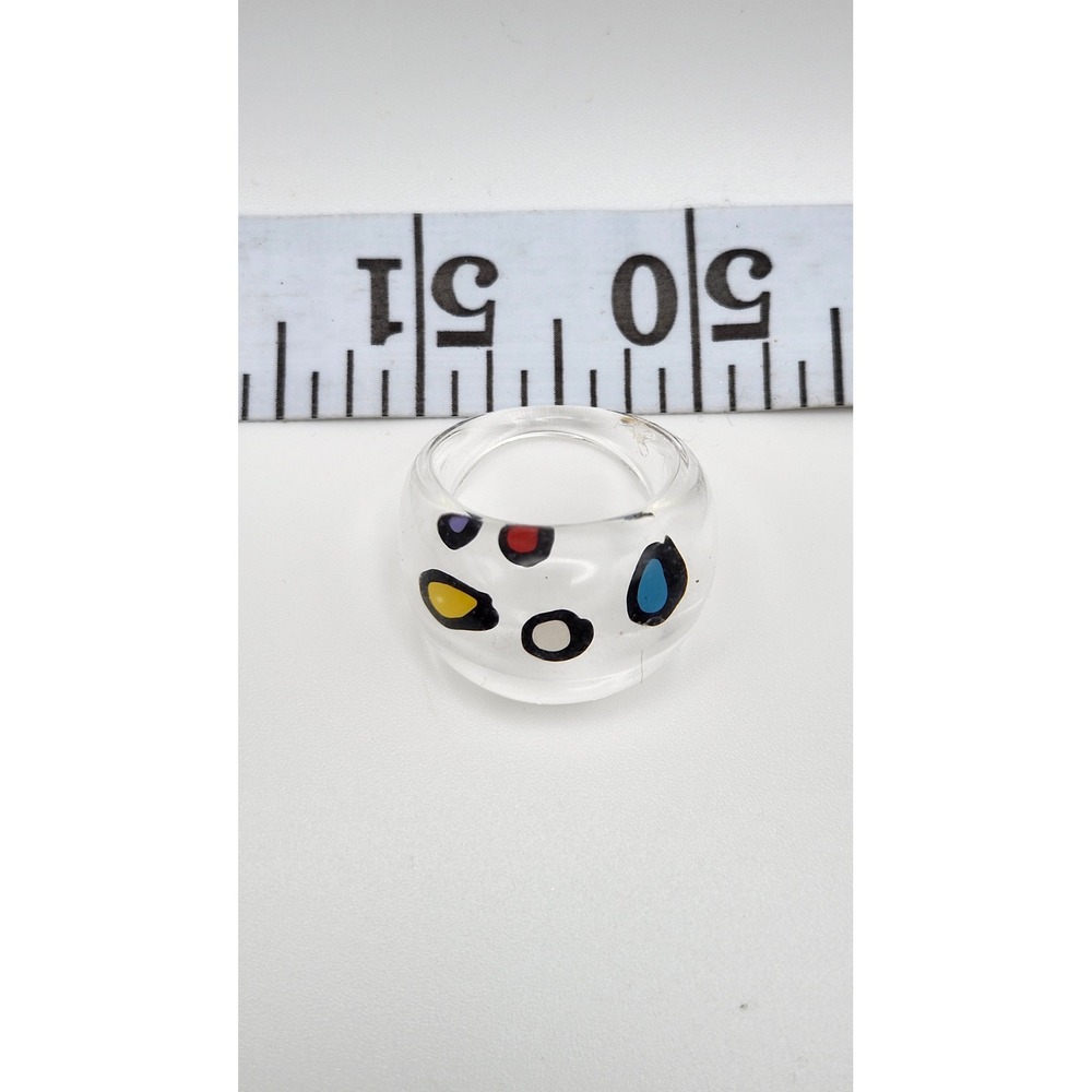 Lucite‎ Acrylic Dome Ring Size 8.25 Clear with Painted Multicolor Dots Jewelry